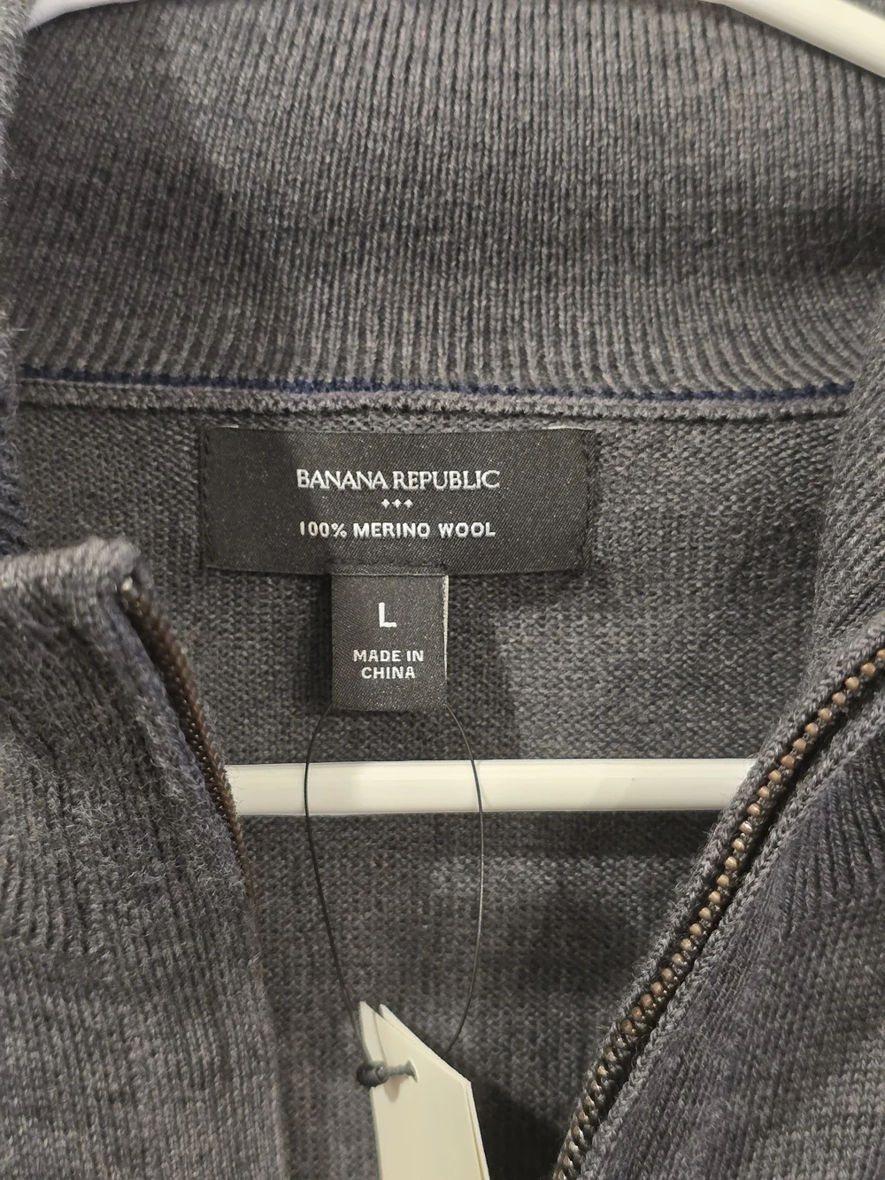 NWT Banana Republic Men's Charcoal Merino Wool Quarter-Zip Sweater - Large